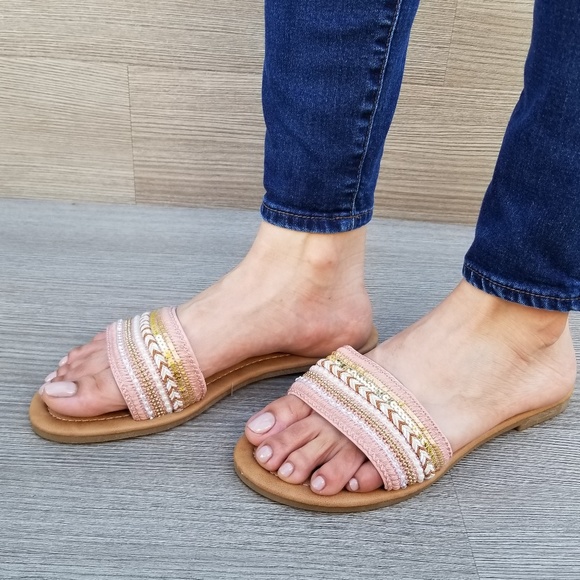 Pink Fabric Jeweled  Accents Sandal Sliders-C - Picture 3 of 7